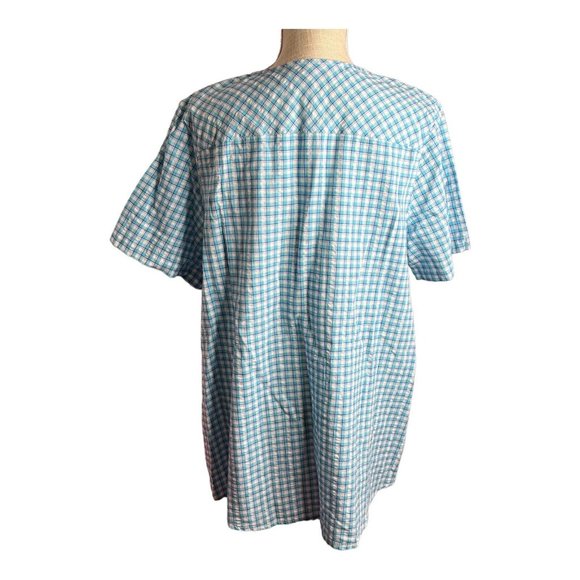 Woman Within Size L 18/20 Blue White Check Gingham V-Neck Button Up Blouse Top - Picture 3 of 10